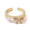 Rack Plating Brass Cubic Zirconia Bowknot Open Cuff Rings for Women RJEW-S407-05G-2