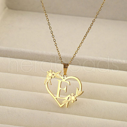 201 Stainless Steel Flower Heart Initial Pendant Necklaces for Women FS-WG08285-24-1
