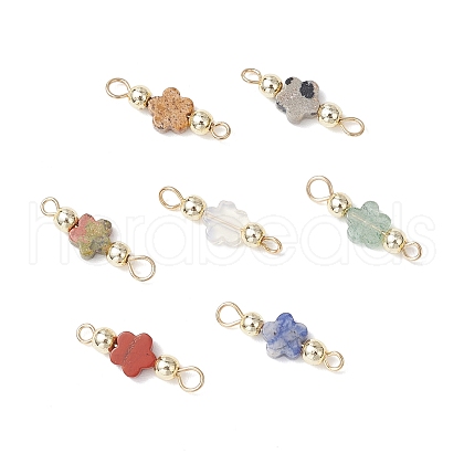7Pcs 7 Styles Natural Picture Jaspe & Blue Spot Jasper & Dalmatian Jasper & Unakite & Green Strawberry Quartz & Red Jasper & Opalite Flower Connector Charms PALLOY-JF03787-1