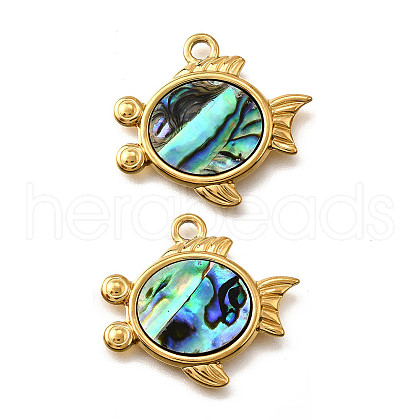 304 Stainless Steel Pave Natural Paua Shell Pendants STAS-C122-21E-01G-1
