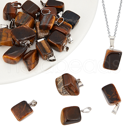 Beebeecraft 20Pcs Natural Tiger Eye Pendants G-BBC0001-50C-1