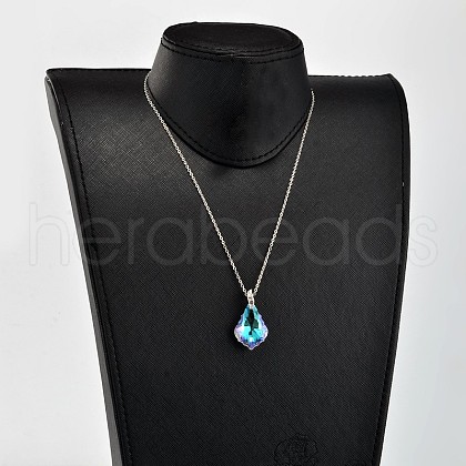 Teardrop AB Color Plated Electroplate Glass Pendant Necklaces NJEW-JN01492-1