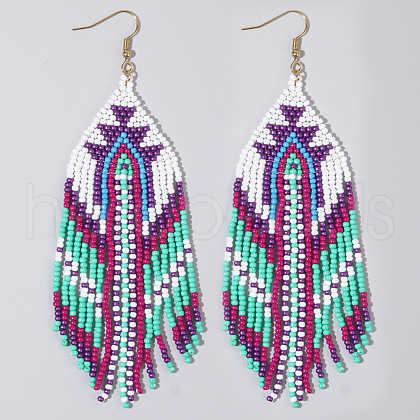 Bohemian Handmade Glass Seed Beads Hexagon Dangle Earrings ZA8204-2-1