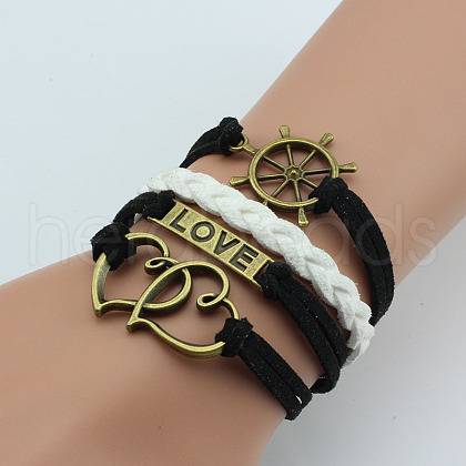 PU Leather & Hemp Cord Multi-strand Bracelets WG4AB3D-03-1