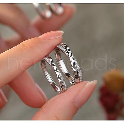 2Pcs 2 Size Rhodium Plated Sterling Silver Criss Cross Couple Rings Set JR972A-1