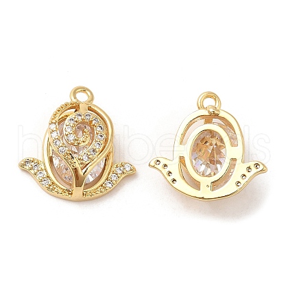 Brass and Clear Cubic Zirconia Pendants ZIRC-Q202-07G-1
