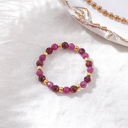 Natural Garnet Beaded Stretch Rings RJEW-JR00867-06-1