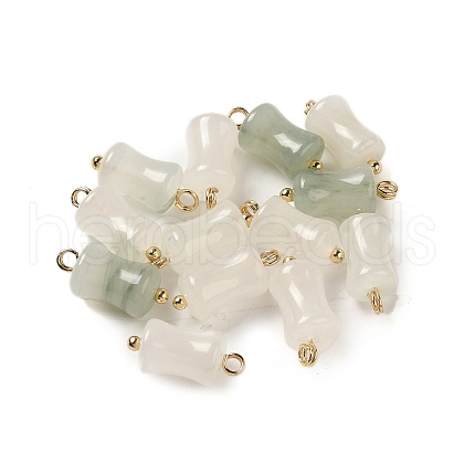 Natural Jade Bamboo Stick Charms with Rack Plating Brass Loops G-G110-03B-G-1