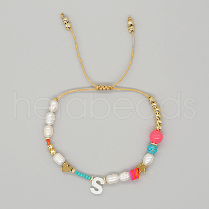 Mother's Day Jewellery Initial Letter Natural Pearl Braided Bead Bracelet LO8834-19-1