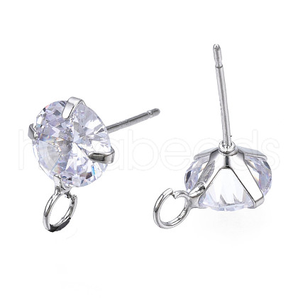 Brass Micro Clear Cubic Zirconia Stud Earring Findings X-KK-R132-065P-NF-1