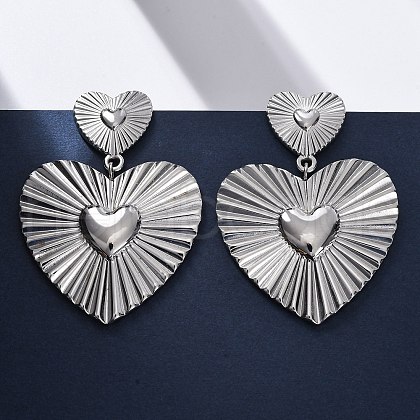 Heart 304 Stainless Steel Dangle Stud Earrings EJEW-Z109-03P-1