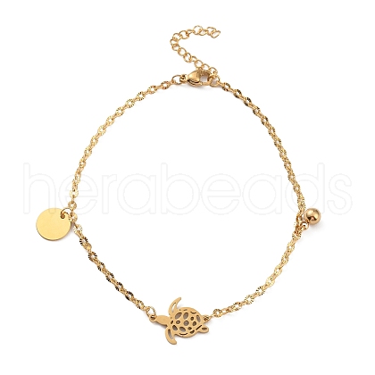Ion Plating(IP) 304 Stainless Steel Tortoise Link Anklet with Ball Charms for Women AJEW-G049-04G-1