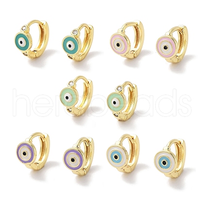 Real 18K Gold Plated Brass Enamel Evil Eye Hoop Earrings for Women EJEW-L269-128G-1