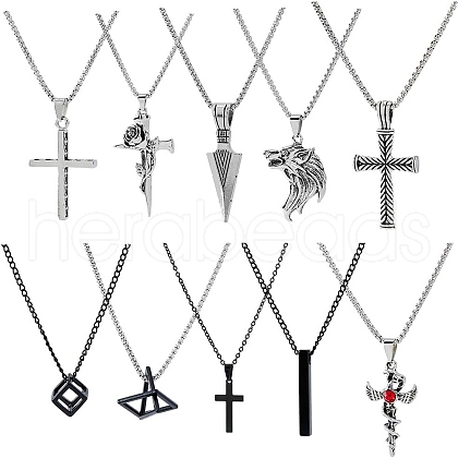 FIBLOOM 10Pcs 10 Style 304 Stainless Steel & Alloy Pendant Necklace Sets for Men Women NJEW-FI0001-12-1
