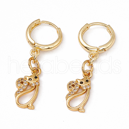 Cubic Zirconia Cat Dangle Hoop Earrings EJEW-B017-24G-1