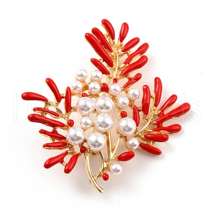 Coral Shape Alloy Brooch with Resin Pearl JEWB-O009-19-1
