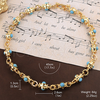 Alloy Pave Synthetic Turquoise Link Chain Necklaces for Women FS-WGE8860-01-1