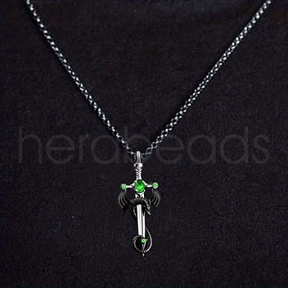 Alloy & 201 Stainless Steel & Rhinestone Dinosaur Wrapped Sword Pendant Necklaces for Men FS-WGFE8C1-03-1