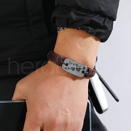Retro Woven Cow Leather Alloy Links Bracelets for Couple WGA0580-03-1