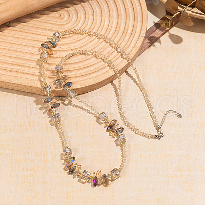 Bohemian Vacation Style Glass Teardrop Cube Round Beaded Long Women's Vintage Fashion Necklaces OA6188-1-1
