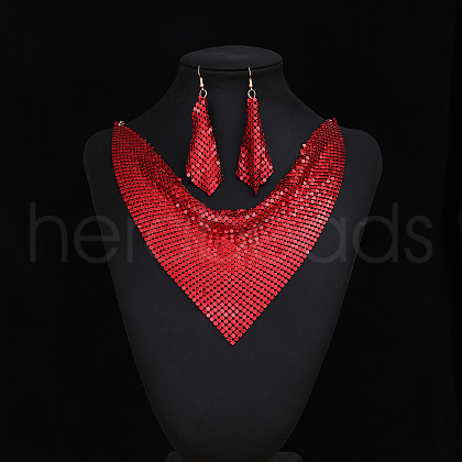 Triangle Scarves & Rhombus Sequin Alloy Pendant Necklaces & Dangle Earrings Sets FS-WG6C930-04-1