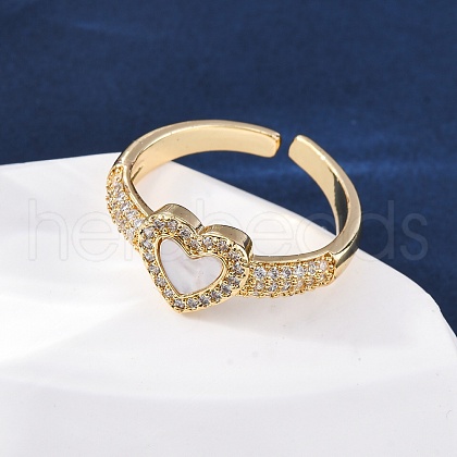 Brass Micro Pave Cubic Zirconia Shell Cuff Rings KK-D363-24B-G-1