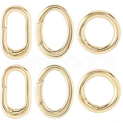 SUNNYCLUE 6Pcs 3 Styles Rack Plating Brass Spring Gate Rings KK-SC0004-45-1
