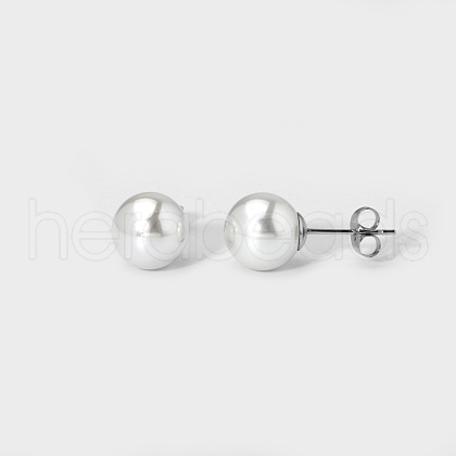 Elegant Stainless Steel Imitation Pearl Stud Earrings NB5919-10-1