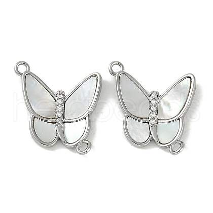 Brass Clear Cubic Zirconia Pave Natural Shell Butterfly Connector Charms KK-P283-08P-1