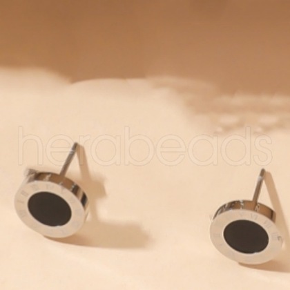 Flat Round 304 Stainless Steel Stud Earrings FS-WGD711C-08-1