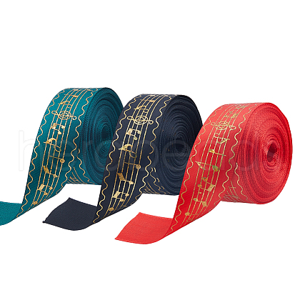 DICOSMETIC 30Yards 3 Colors Musical Note Pattern Polyester Striped Ribbon OCOR-DC0001-19-1