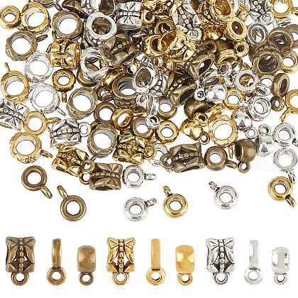 SUNNYCLUE 180Pcs 9 Styles Tibetan Style Tube Bails FIND-SC0009-24-1