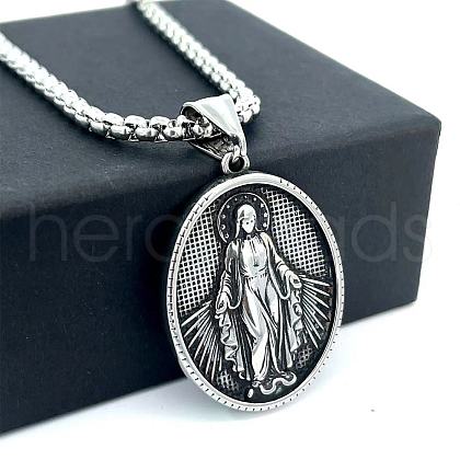 Retro Rock Punk Men's Greek Mythology Virgin Mary Stainless Steel Pendant Necklaces BU8497-1