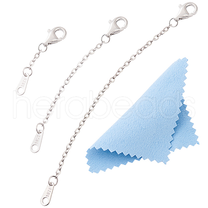 BENECREAT 3Pcs 925 Sterling Silver Cable Chain Extenders AJEW-BC0007-62P-1