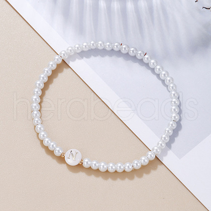 Plastic Pearl Round Beaded Stretch Bracelets for Women WGC81DB-14-1