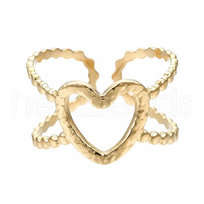 304 Stainless Steel Heart Open Cuff Ring RJEW-T023-19G-1