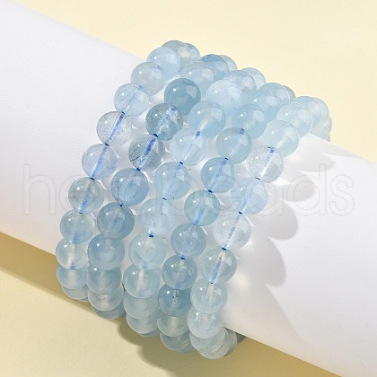 Natural Aquamarine Round Bead Stretch Bracelets for Men Women BJEW-U034-01C-05-1