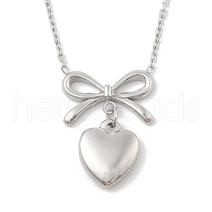 Anti-Tarnish 304 Stainless Steel Bowknot & Heart Pendant Cable Chain Necklaces for Women NJEW-F328-10P-1