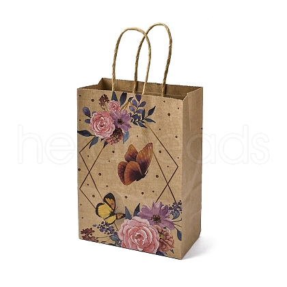 Flower Butterfly Pattern Kraft Paper Bags CARB-F012-03A-1