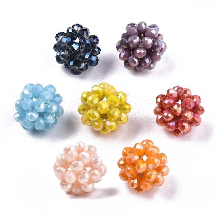 Electroplate Glass Round Woven Beads GLAA-T024-01C-1