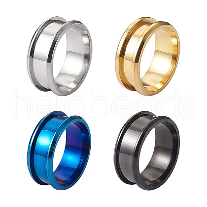 4 Colors Stainless Steel Grooved Finger Ring Settings STAS-TA0001-26A-1