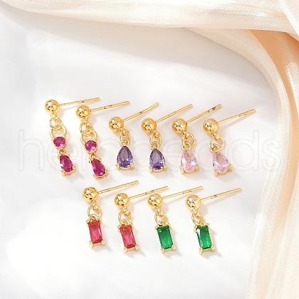 Brass Micro Pave Cubic Zirconia Dangle Stud Earrings EJEW-Z115-05G-1