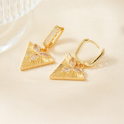 Elegant Brass Clear Cubic Zirconia Triangle Hoop Earrings TA2426-1-1