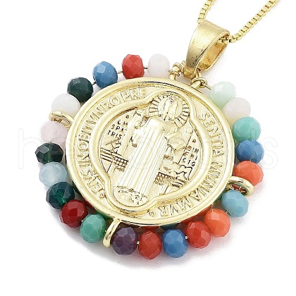 Brass with ABS Beads Pendant Necklaces NJEW-B101-08G-1