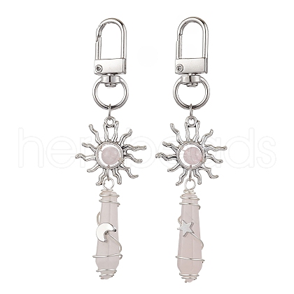 Copper Wire Wrapped Natural Rose Quartz Pointed Bullet Pendant Decorations HJEW-JM03104-05-1