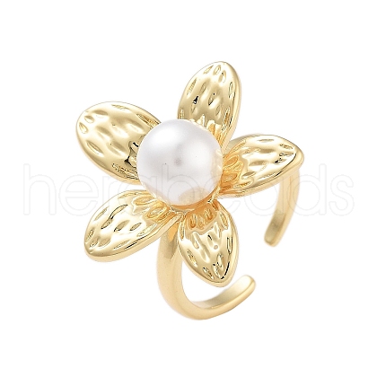 Rack Plating Flower Brass Open Cuff Rings for Women RJEW-B064-18G-01-1