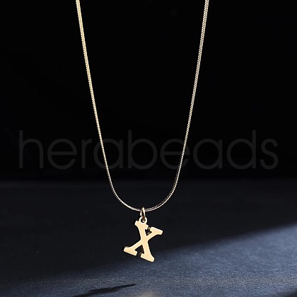 316 Surgical Stainless Steel Initial Pendant Flat Snake Chain Necklaces for Women WGC1053-24-1