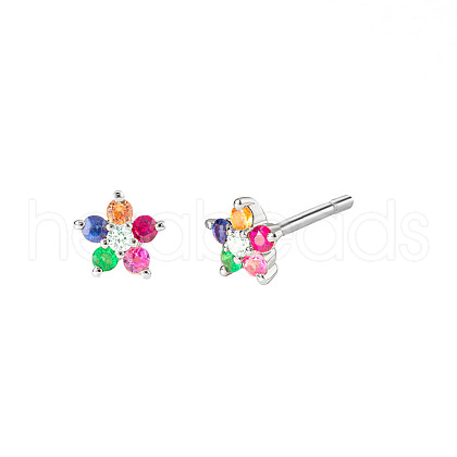 Flower Brass Micro Pave Colorful Cubic Zirconia Stud Earrings for Women FS-WGC5BE9-18-1