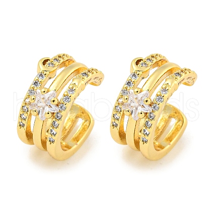 Brass Micro Pave Clear Cubic Zirconia Cuff Earrings for Women EJEW-C104-119G-1