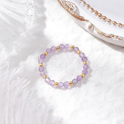 Natural Amethyst Beaded Stretch Rings for Women RJEW-JR00868-02-1